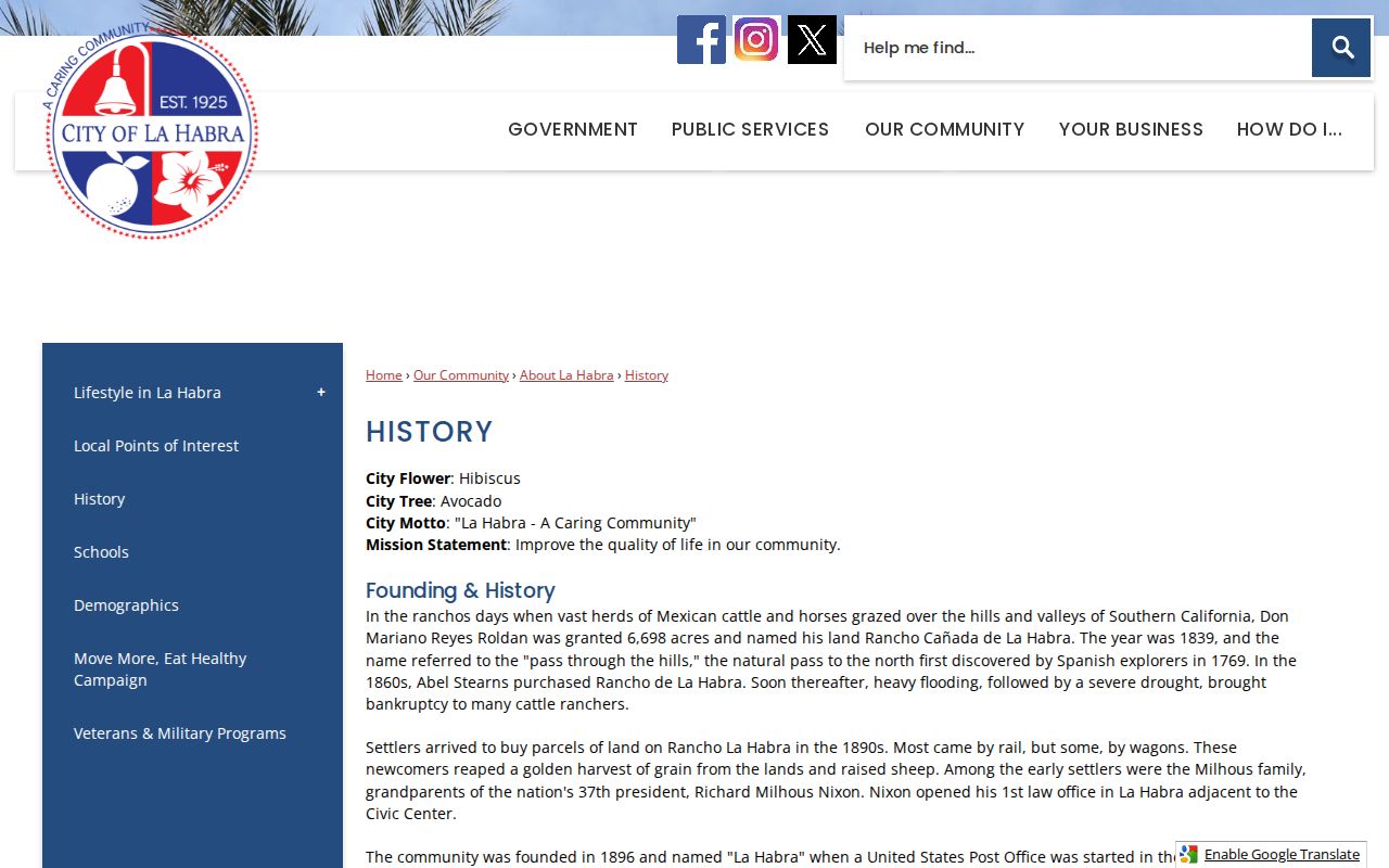La Habra city directory official city history