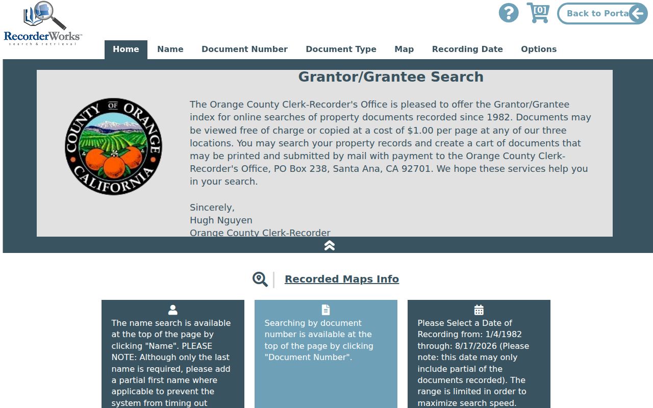 La Habra residents directory Orange County Grantor Grantee Index