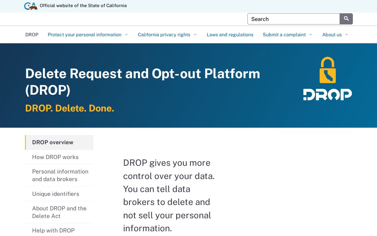 California DROP privacy platform