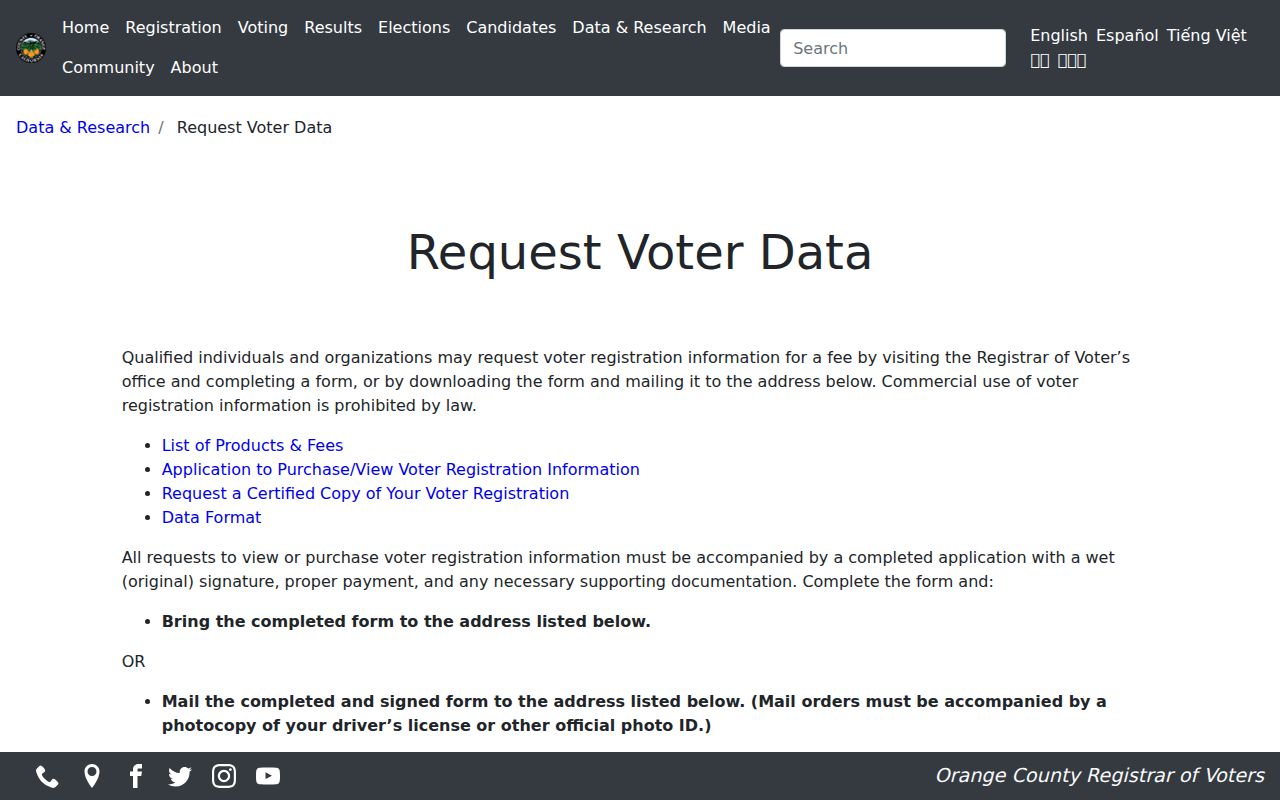 Orange County voter data request rules