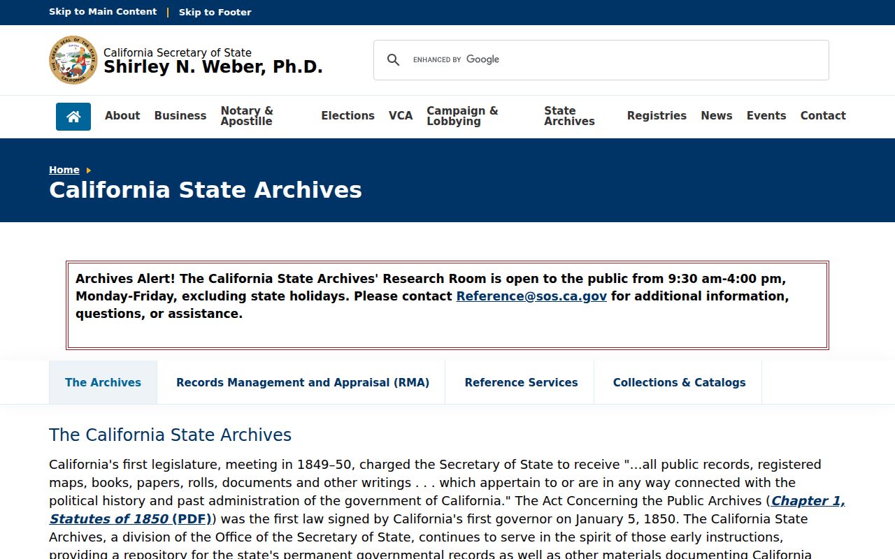 California State Archives research gateway supporting historical La Habra previous residents work