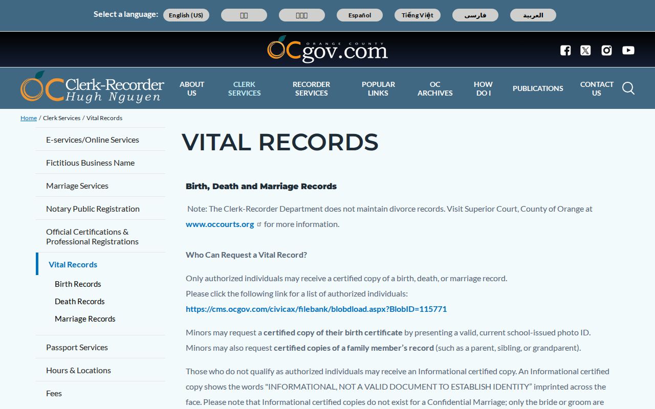 La Habra resident lookup Orange County vital records