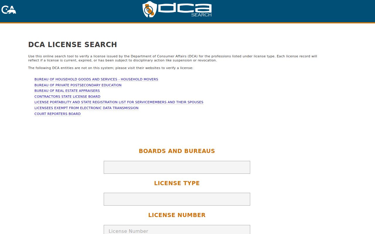 La Habra resident lookup California professional license search
