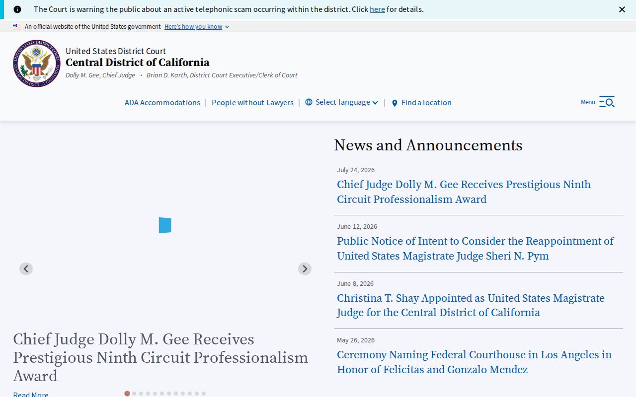 La Habra resident lookup Central District federal court records