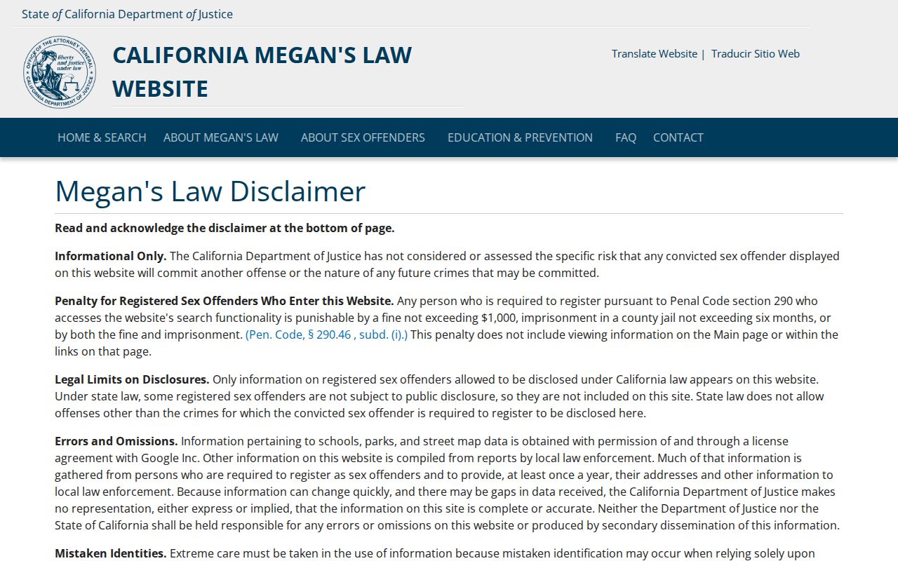 California Megan’s Law public registry